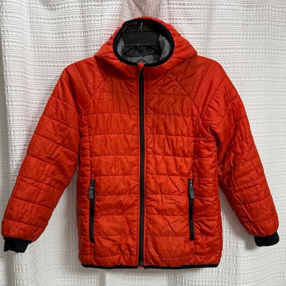 GAP Kids Primaloft Orange/red Quilted Jacket hooded SZ M 8-9 EUC puffer school - Picture 1 of 8